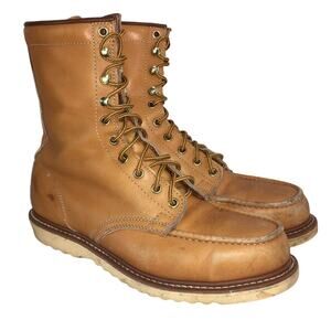 Sears Work Moc Toe 8" Boot Mens 9.5D Brown Safety Toe Distressed Copper Leather